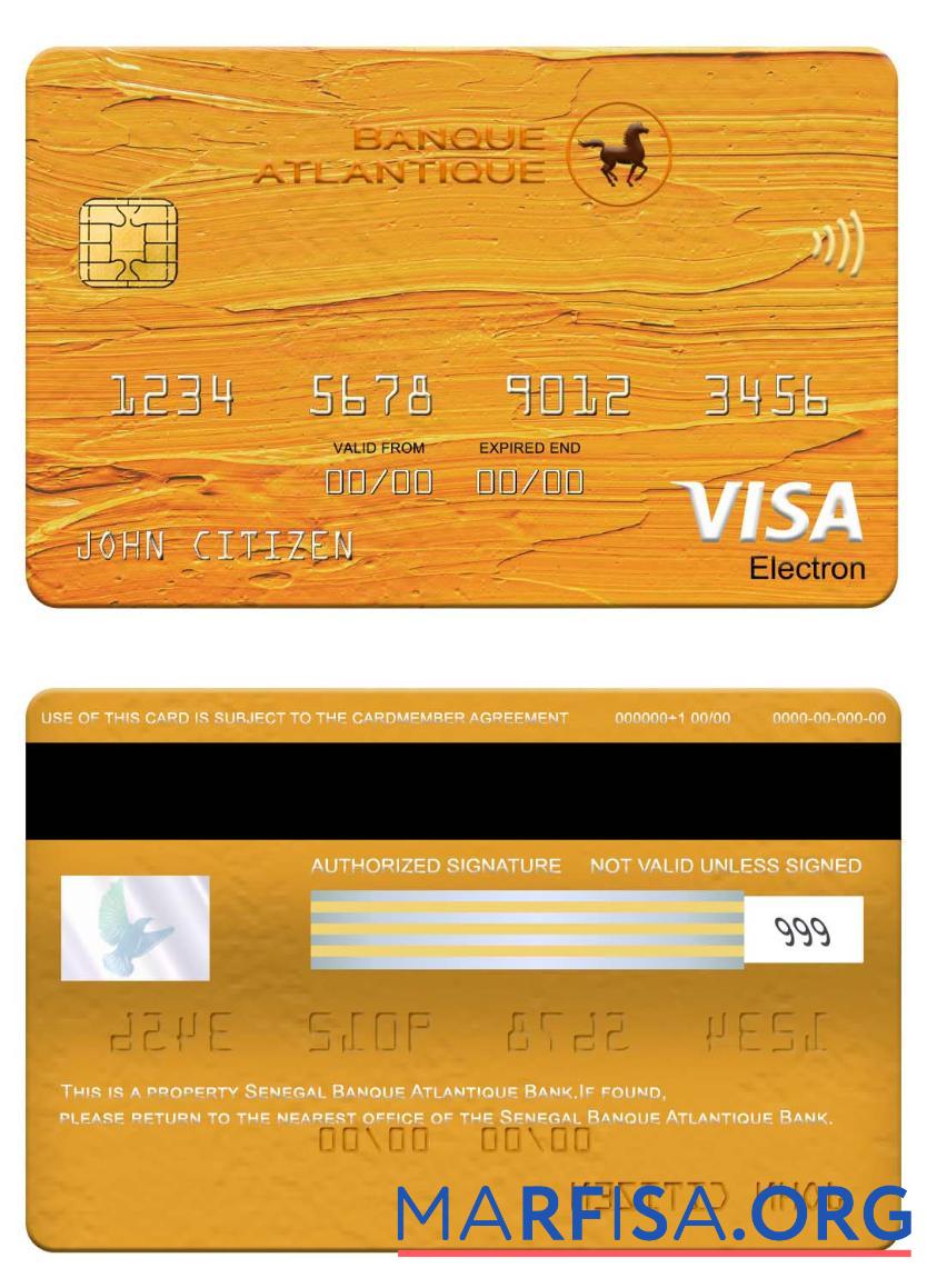 Blank Senegal Banque Atlantique Bank visa electron card sample